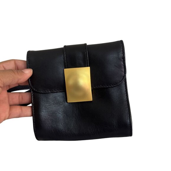 Vintage Americana by Sharif Womens 90s Black Leather Gold Hardware Mini Belt Bag - Picture 3 of 11